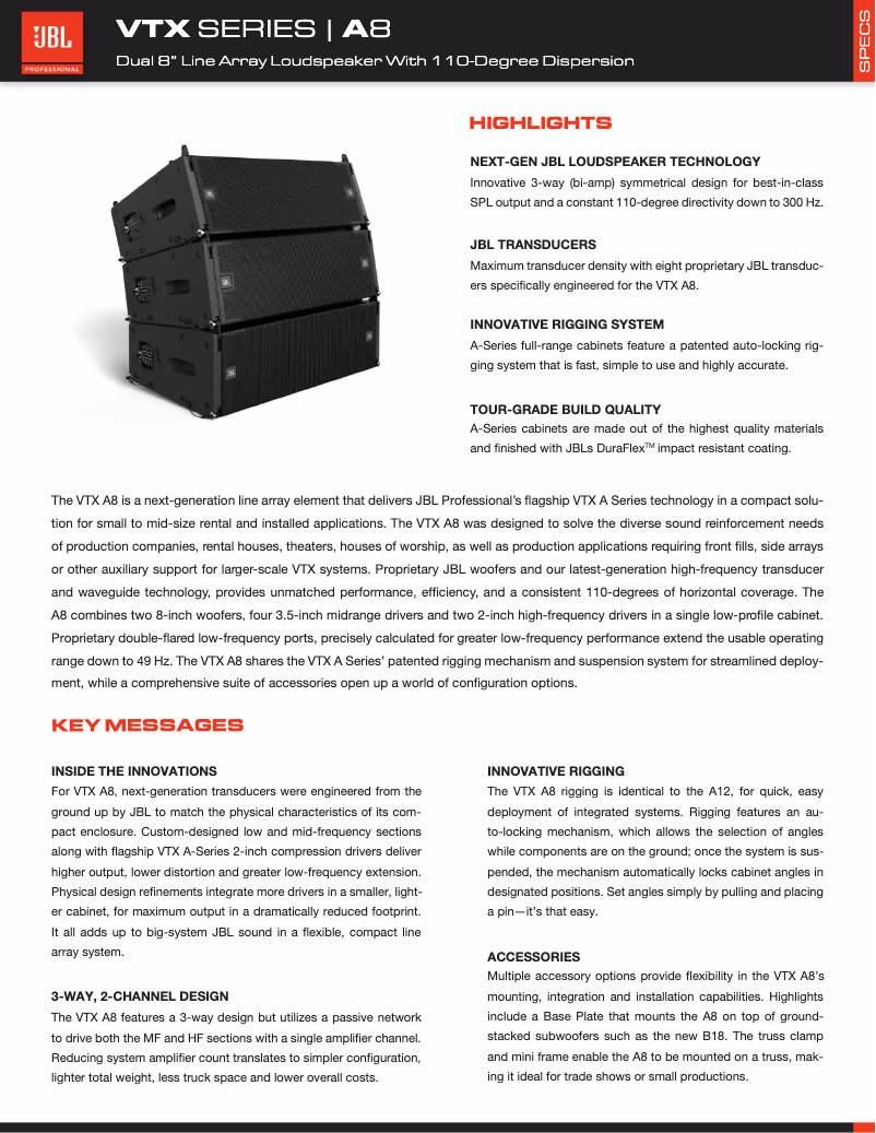 Page n°1 - Fiche technique JBL VTX A8