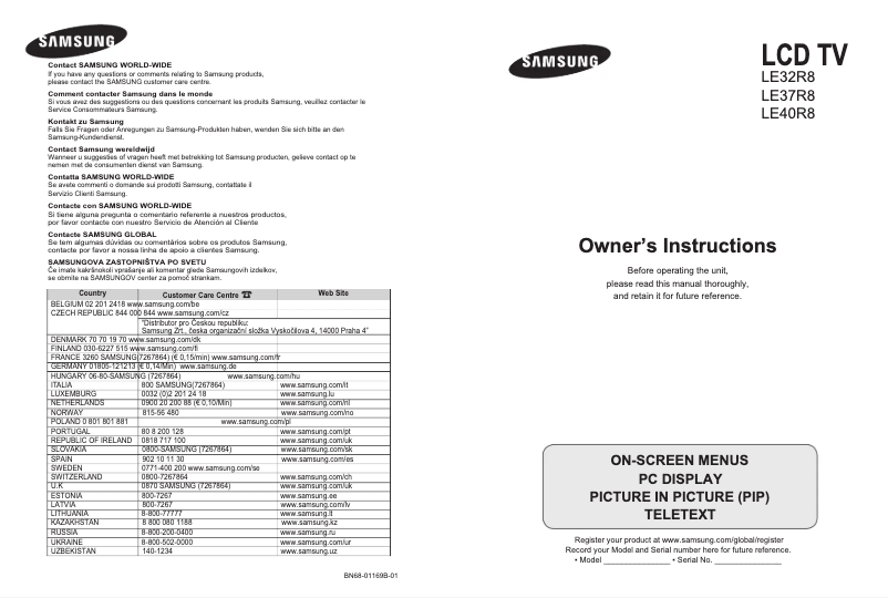 Page 1 de la notice Manuel utilisateur Samsung LE40R89BD