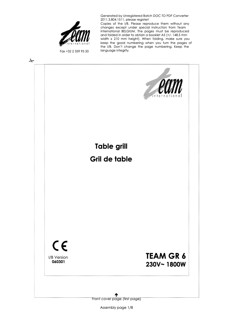 Page 1 de la notice Manuel utilisateur Team GR 6