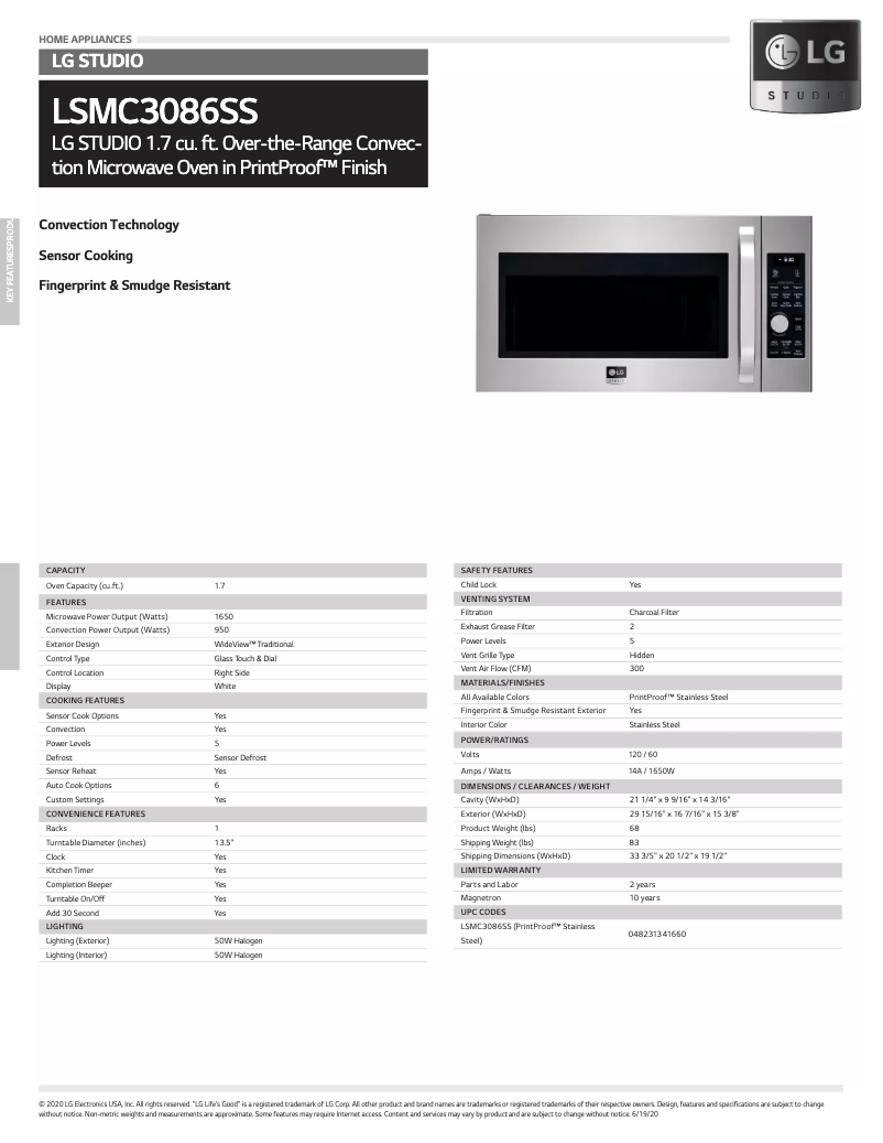 Page 1 de la notice Fiche technique LG LSMC3086SS