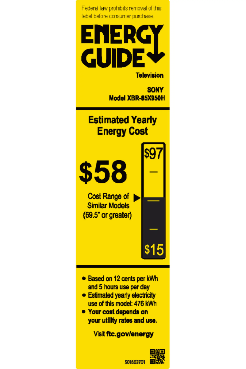 Page 1 de la notice Label énergétique Sony XBR85X950H