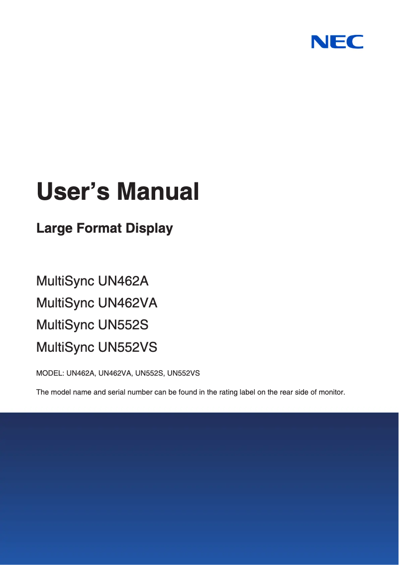 Page 1 de la notice Mode d'emploi NEC MultiSync UN462A