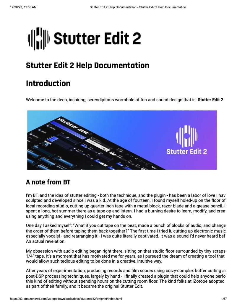 Page 1 de la notice Manuel utilisateur iZotope Stutter Edit 2