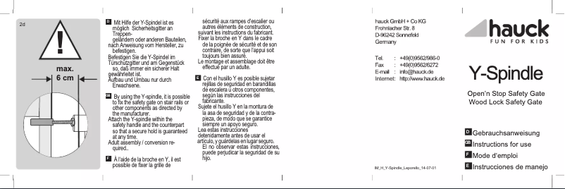 Page n°1 - Manuel utilisateur Hauck Y-Spindle