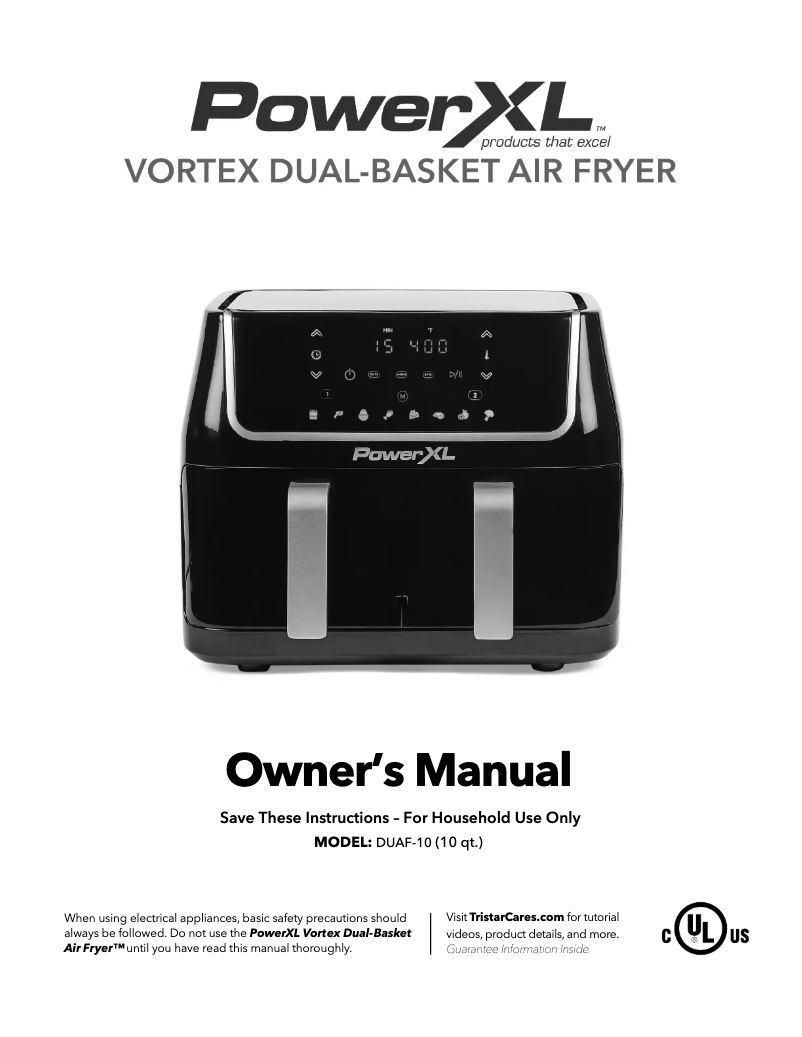 Image de la première page du manuel de l'appareil Vortex Dual Basket Air Fryer DUAF-10