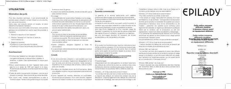 Page n°1 - Manuel utilisateur Epilady EP930-101