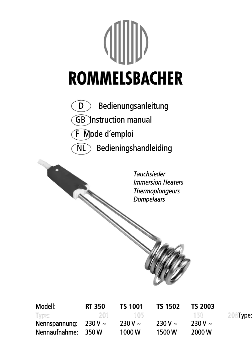 Página 1 del manual Manual de usuario Rommelsbacher TS2003