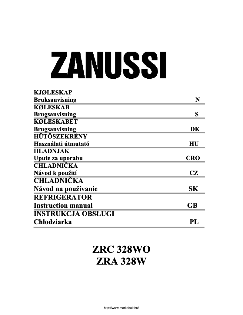 Page 1 de la notice Manuel utilisateur Zanussi ZRA328W
