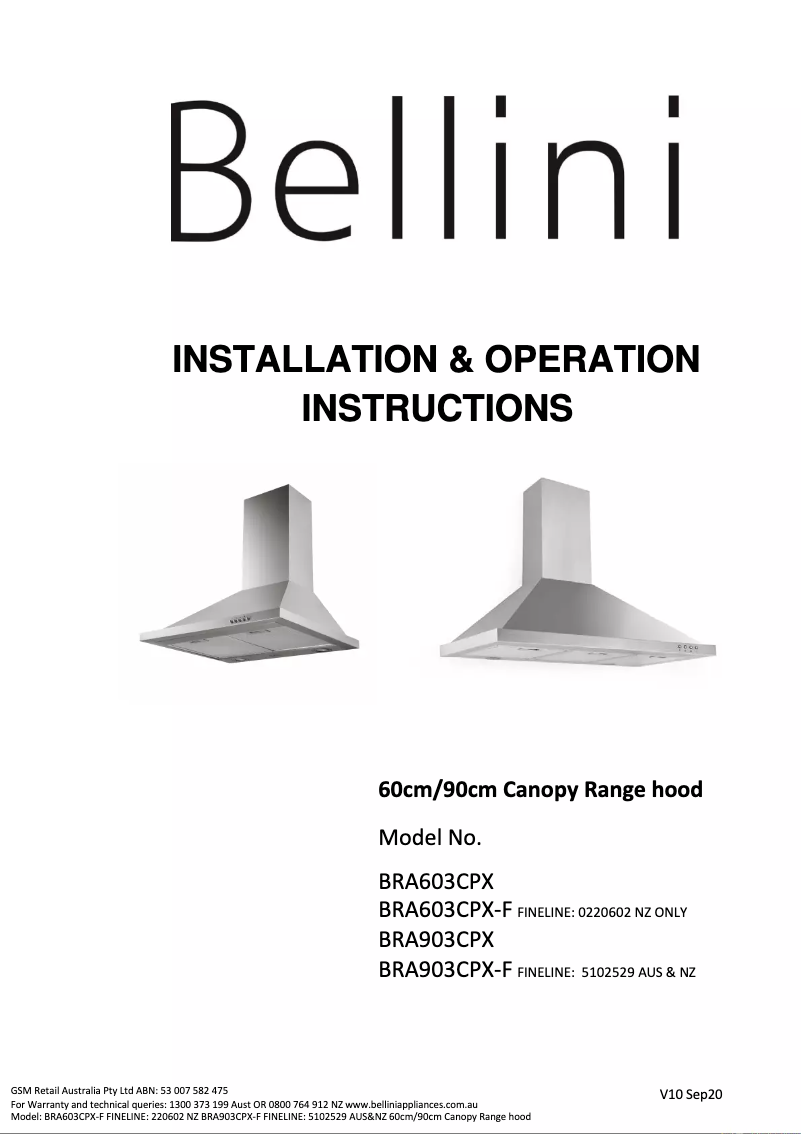 Page n°1 - Manuel utilisateur Bellini BR603SPW-F