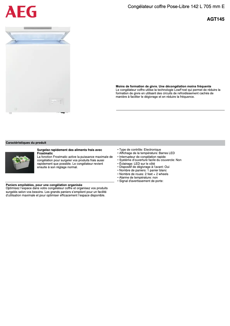 Page n°1 - Fiche technique AEG AGT145