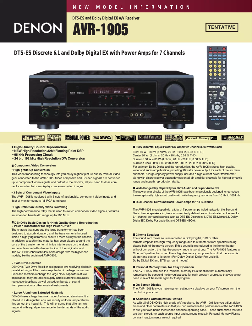 Page n°1 - Fiche technique Denon AVR-1905