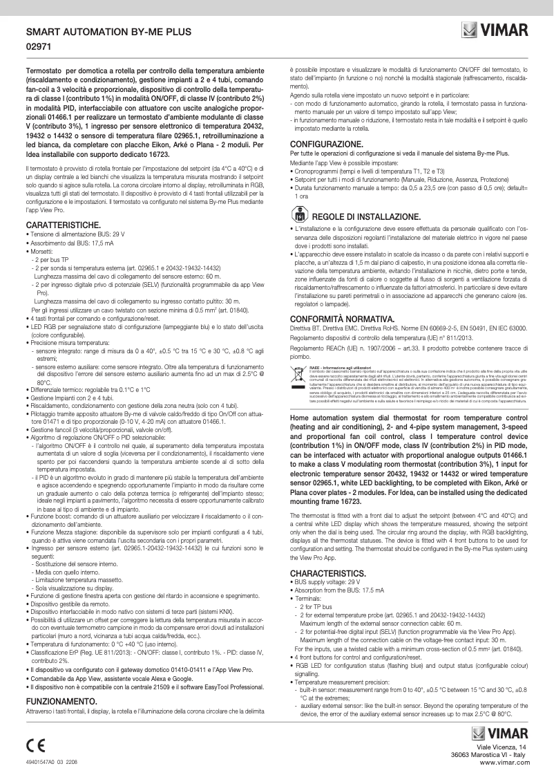 Page n°1 - Manuel utilisateur Vimar 02971