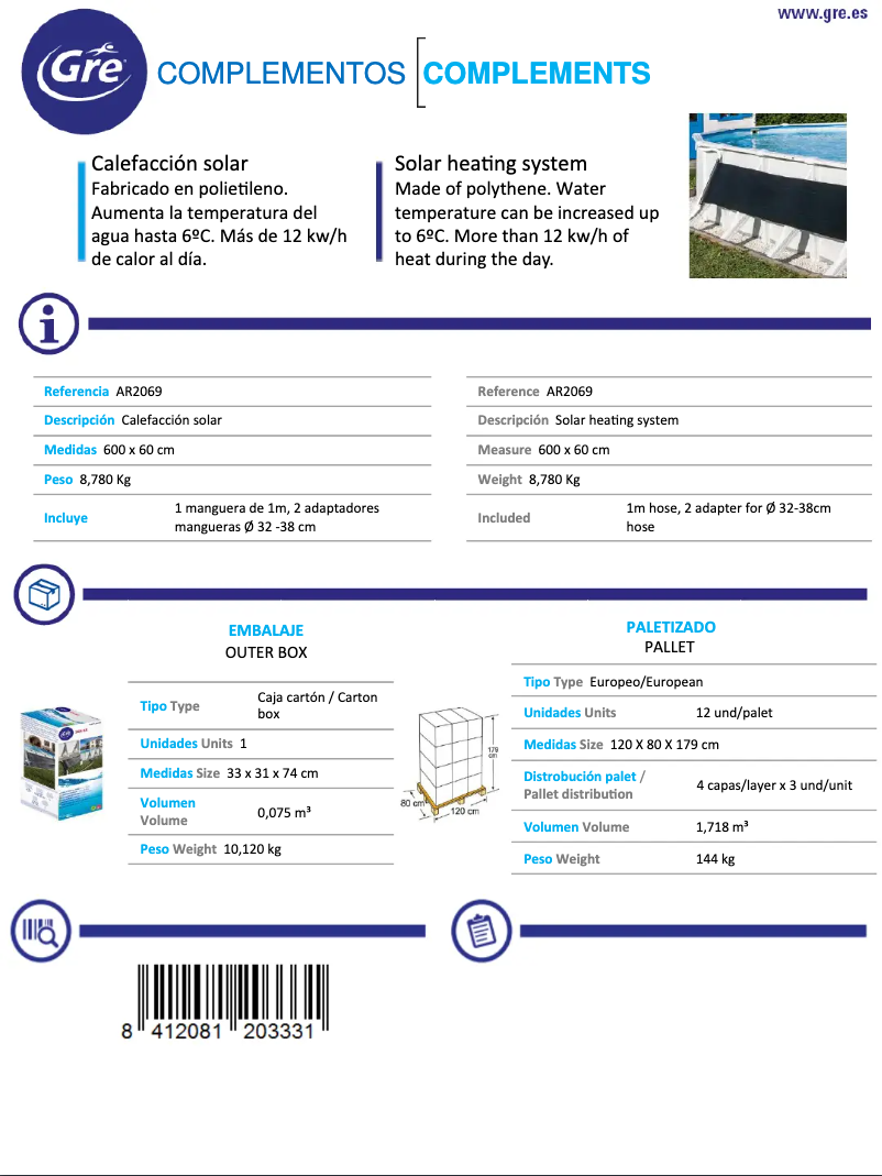 Página 1 del manual Ficha técnica Gre AR2069