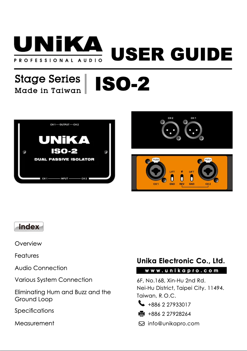 Page n°1 - Manuel utilisateur UNiKA ISO-2