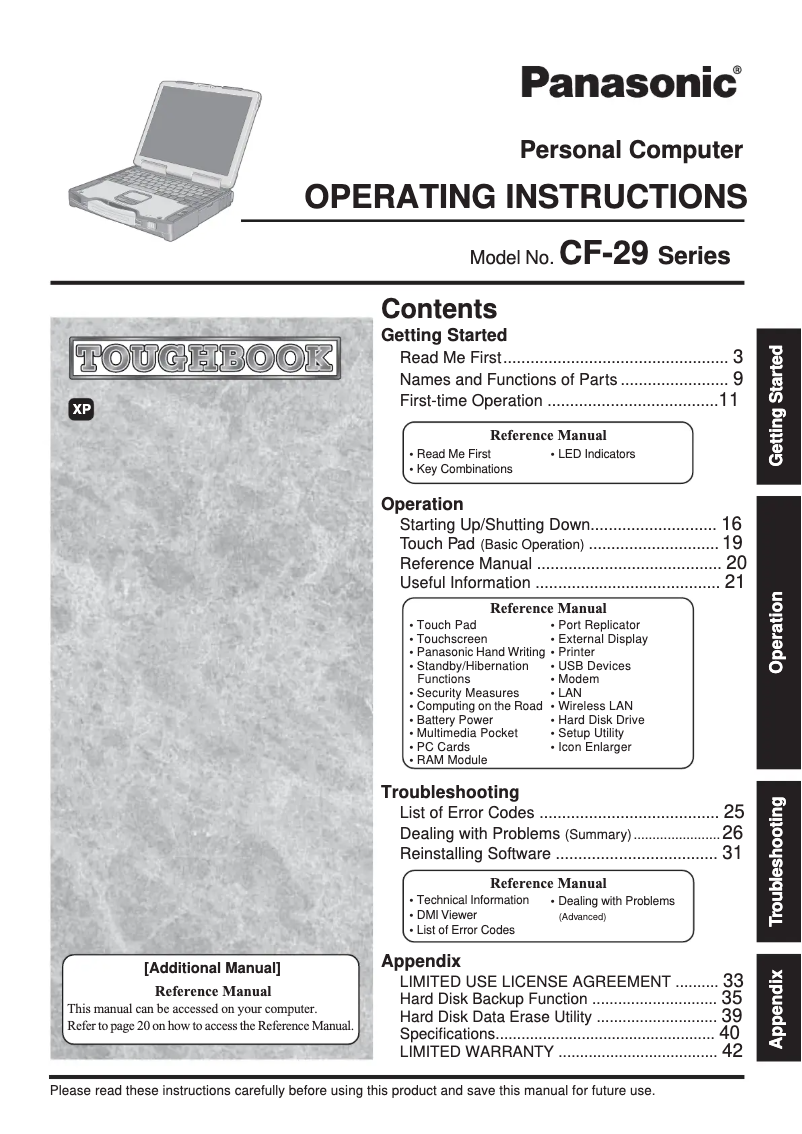 Image de la première page du manuel de l'appareil Toughbook CF-29J