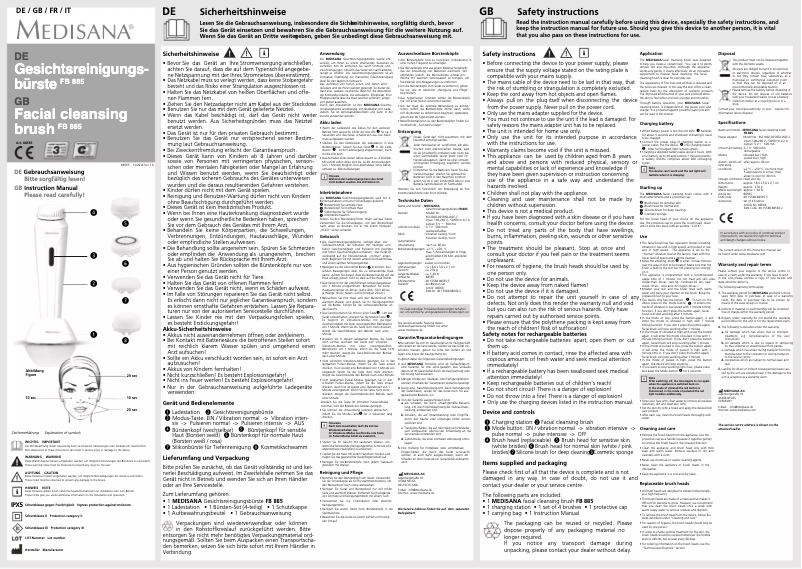 Page 1 de la notice Manuel utilisateur Medisana FB 885