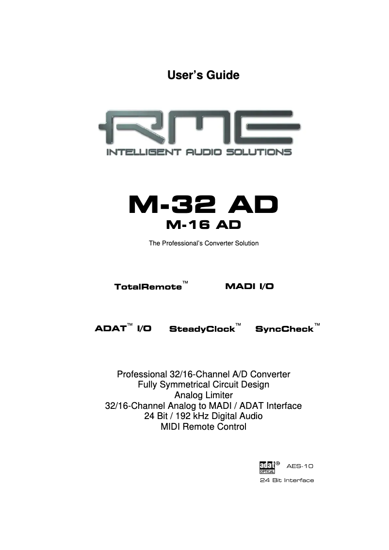 Page 1 de la notice Manuel utilisateur RME M-32 AD