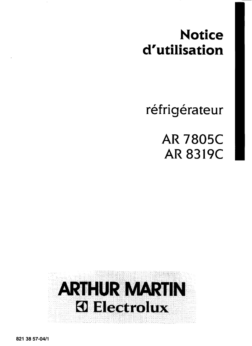 Page 1 de la notice Manuel utilisateur Arthur Martin-Electrolux AR8815C