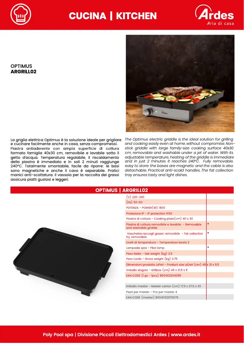 Página 1 del manual Ficha técnica Ardes Optimus ARGRILL02