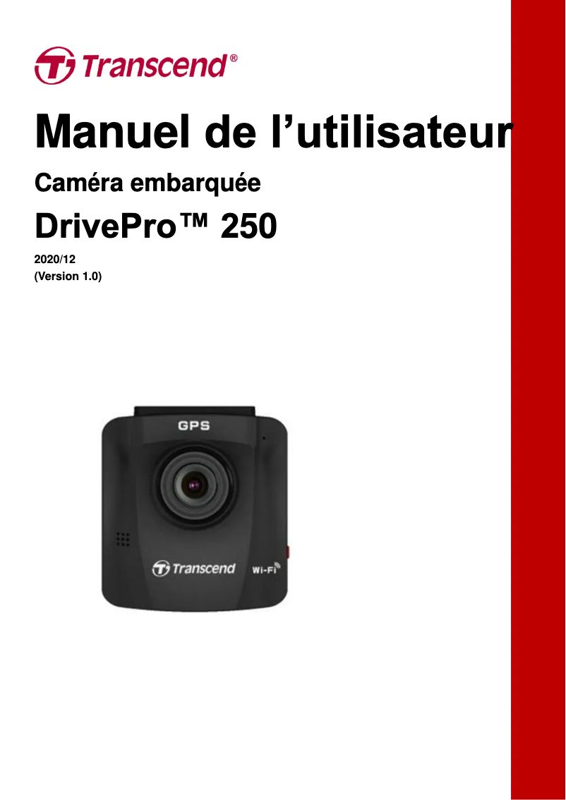 Page 1 de la notice Manuel utilisateur Transcend DrivePro 250