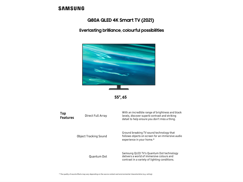 Page 1 de la notice Fiche technique Samsung QA55Q80AAWXXY