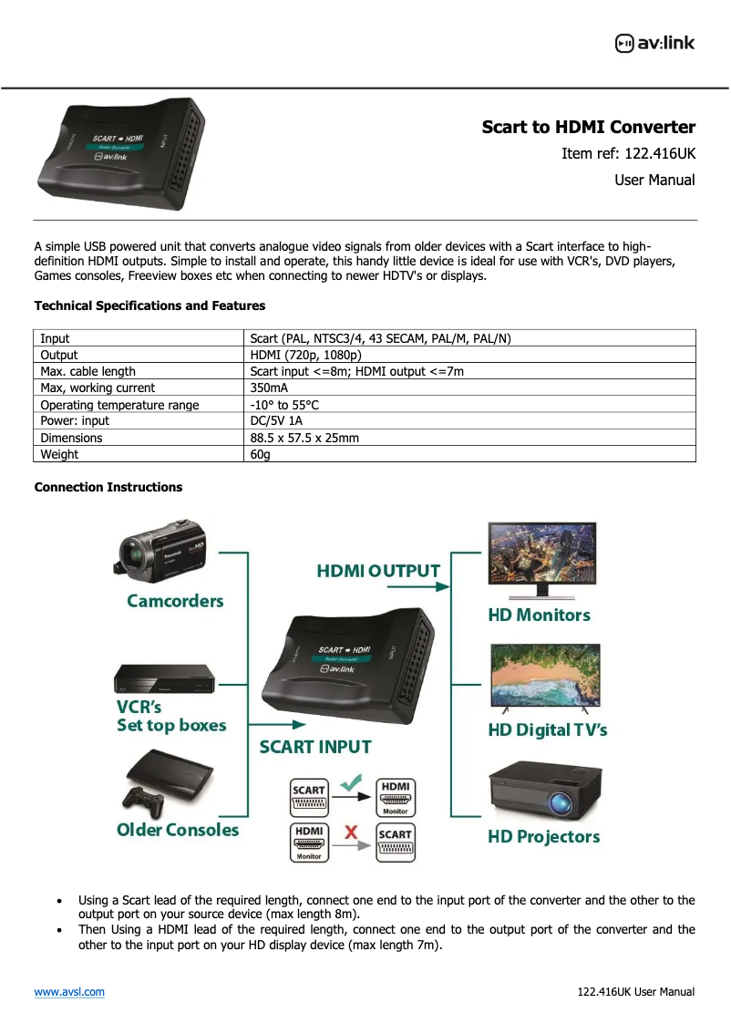Page n°1 - Manuel utilisateur AV:link AD-SPK14