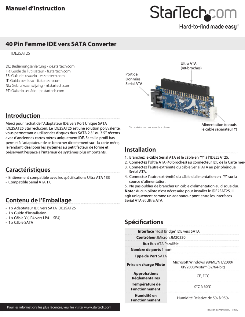 Page n°1 - Manuel utilisateur StarTech.com IDE2SAT25