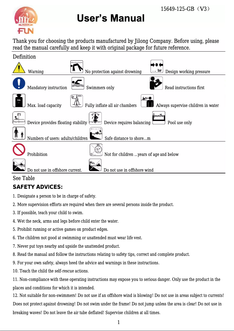 Page 1 de la notice Manuel utilisateur JILONG JL037213NPF