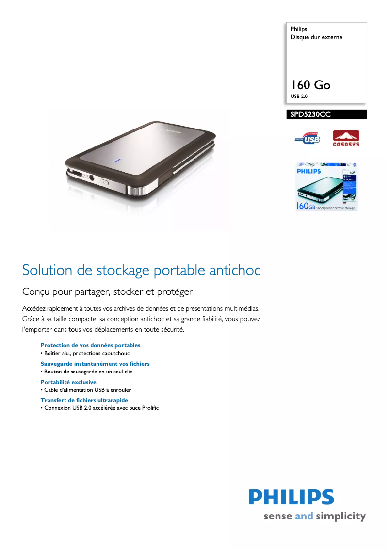 Page 1 de la notice Fiche technique Philips SPD5230CC