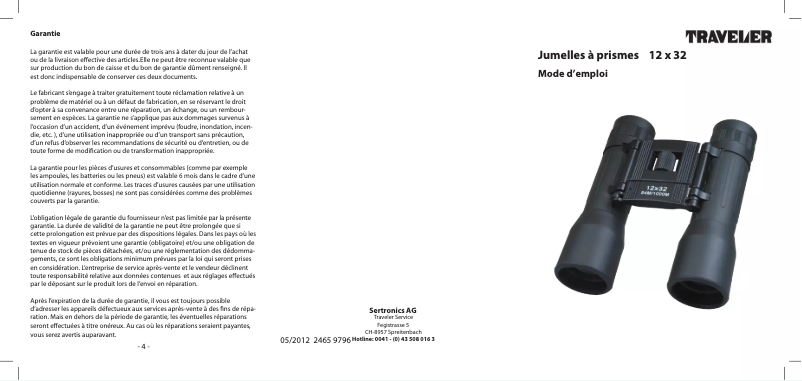 Page 1 de la notice Manuel utilisateur Traveler 12 x 32