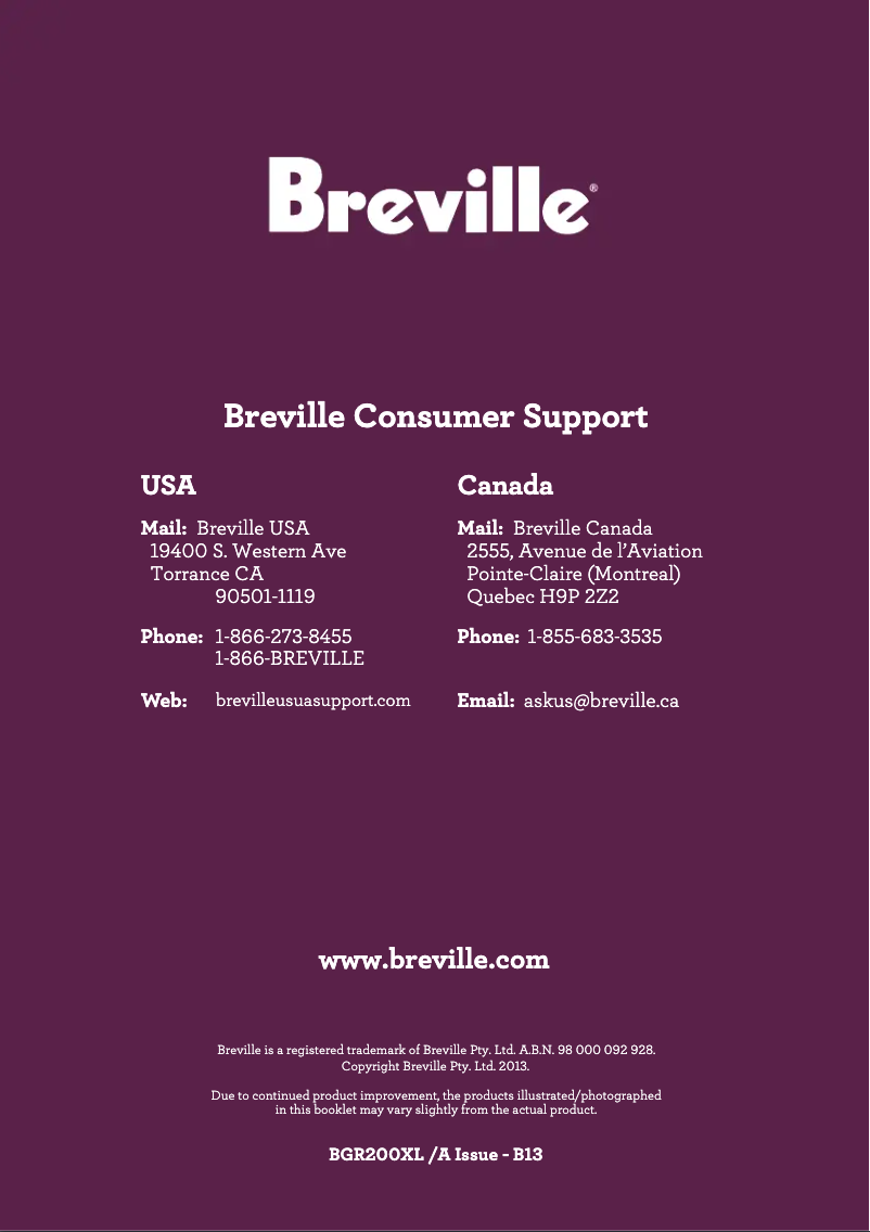 Page n°1 - Manuel utilisateur Breville the Panini Grill BGR200XL