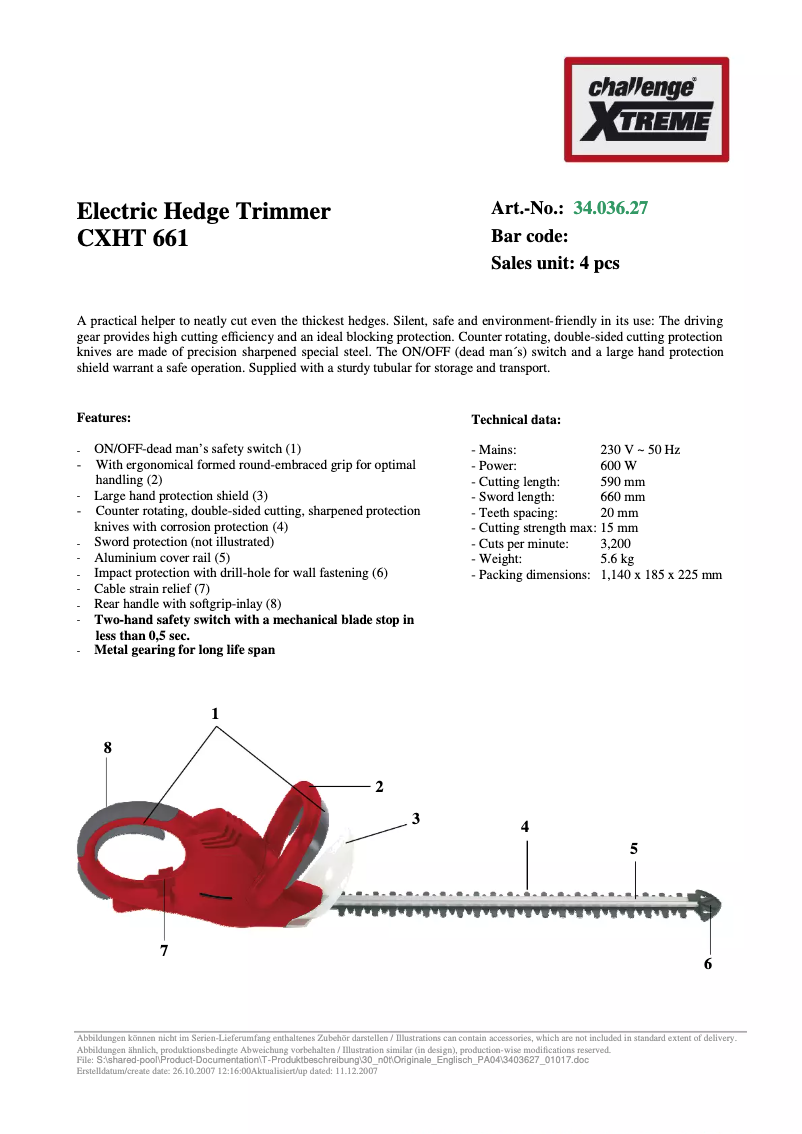Page n°1 - Manuel utilisateur Challenge Xtreme CXHT 661