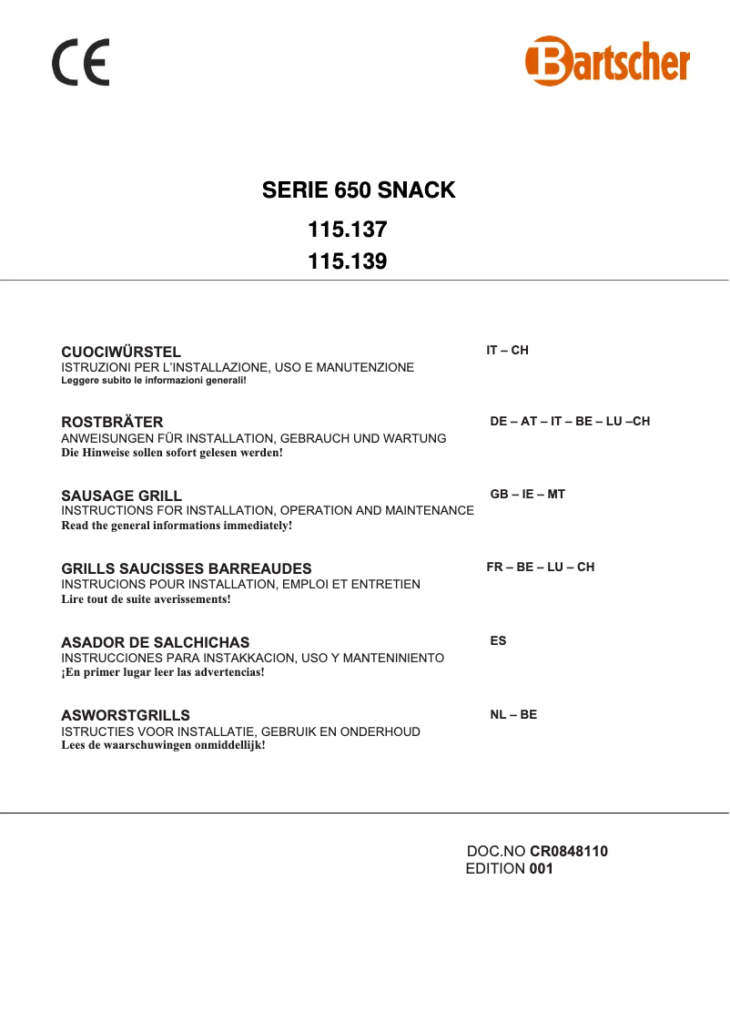 Page n°1 - Manuel utilisateur Bartscher 115137