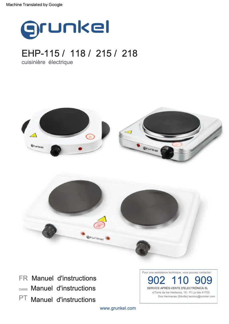 Page 1 de la notice Manuel utilisateur Grunkel EHP-118