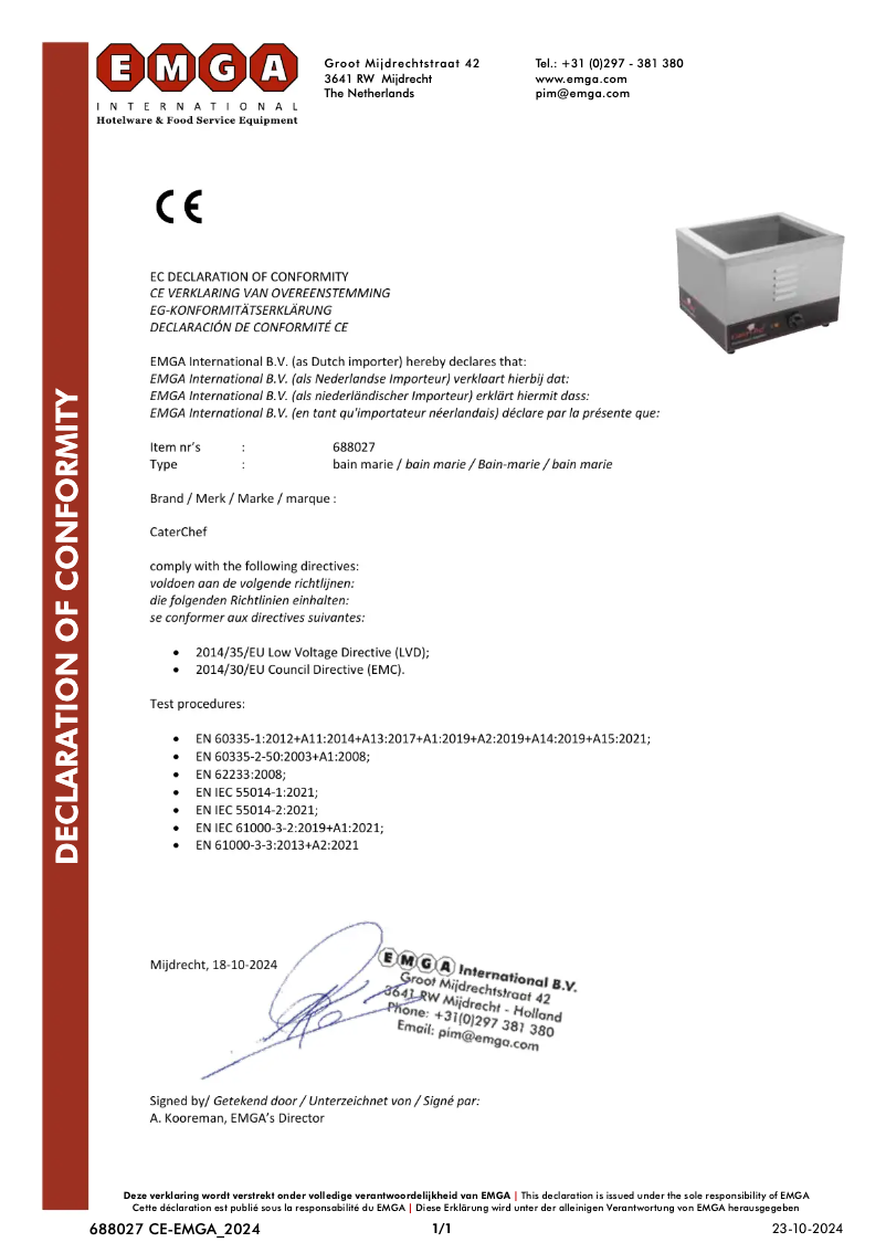 Page 1 de la notice Manuel utilisateur CaterChef 688.027