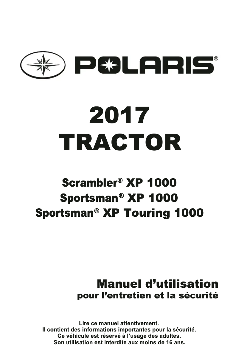 Página 1 del manual Manual de usuario Polaris Sportsman XP 1000 Touring (2017)