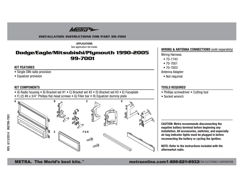 Page n°1 - Manuel utilisateur Metra 99-7001