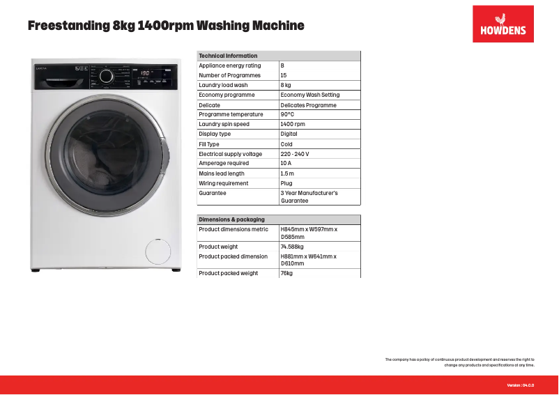 Page 1 de la notice Fiche technique Lamona FLM8701