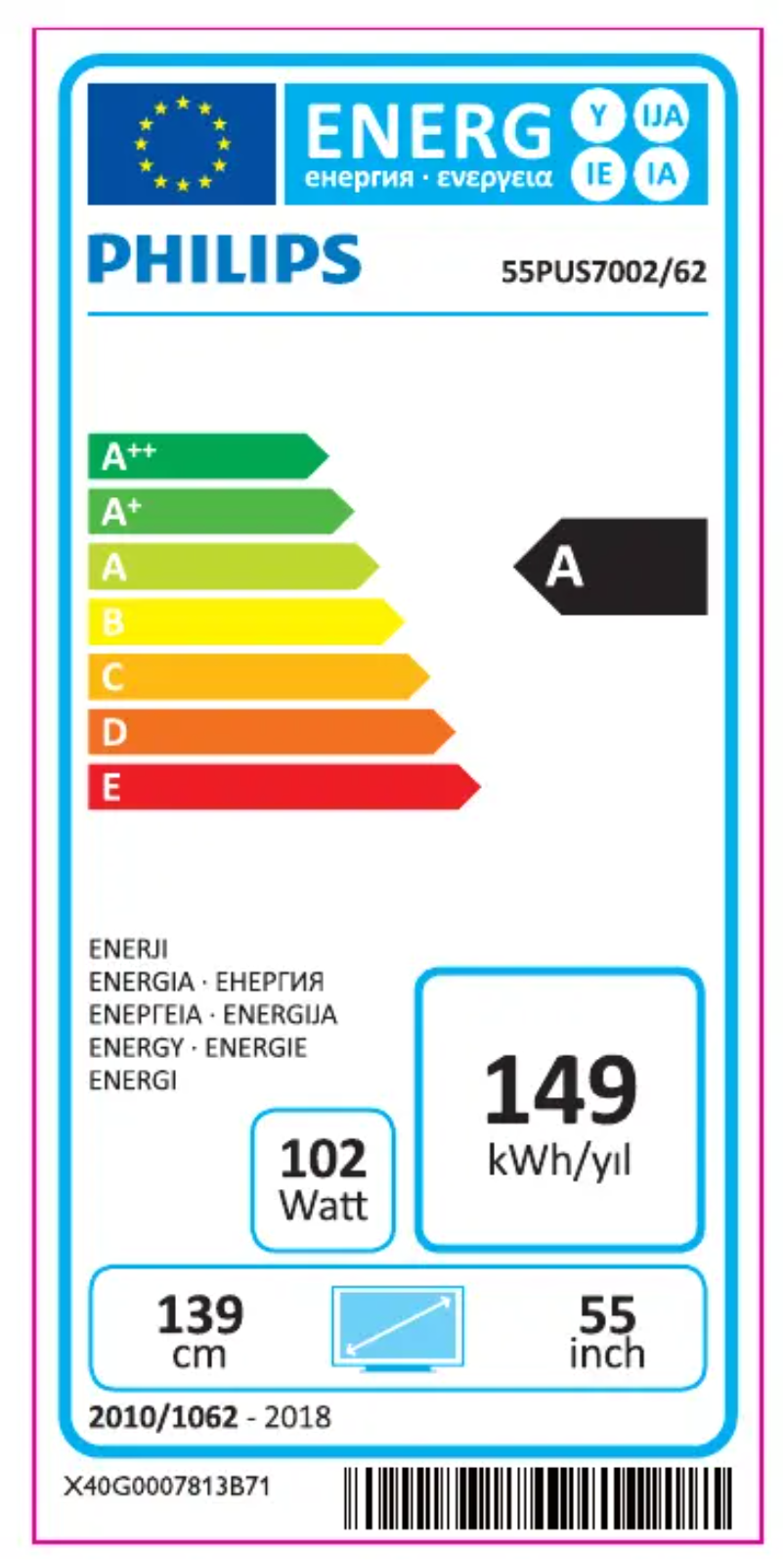 Page 1 de la notice Label énergétique Philips 55PUS7002