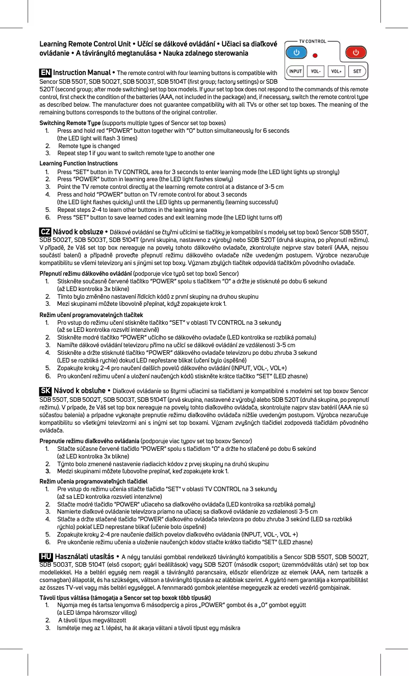 Image de la première page du manuel de l'appareil SDB Learning RCU