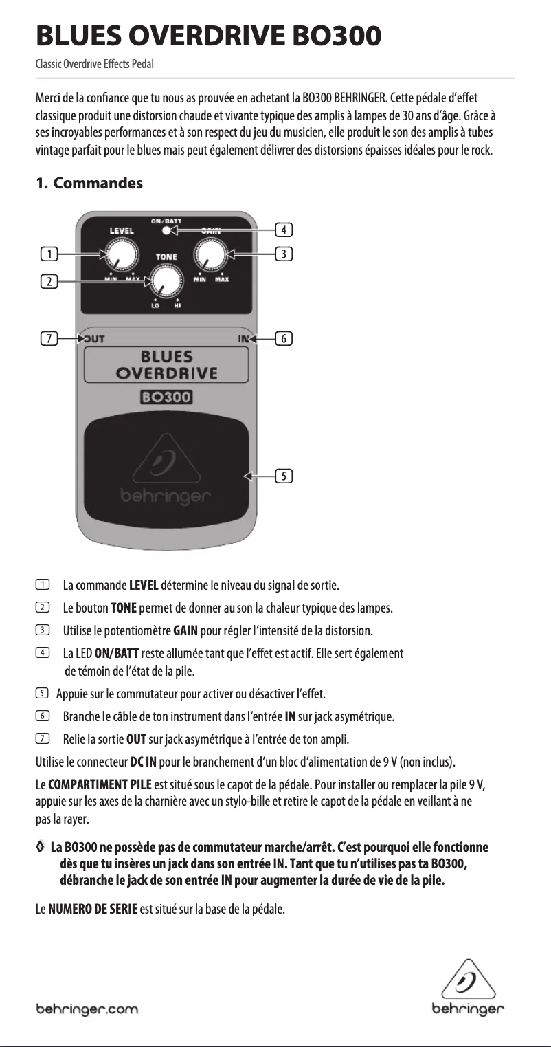 Page 1 of the manual User Manual Behringer Blues Overdrive BO300