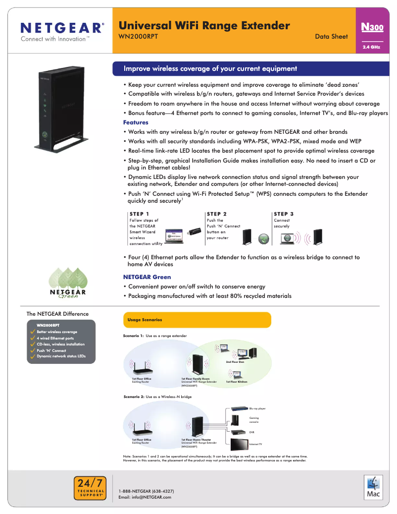 Page 1 de la notice Fiche technique Netgear WN2000RPT