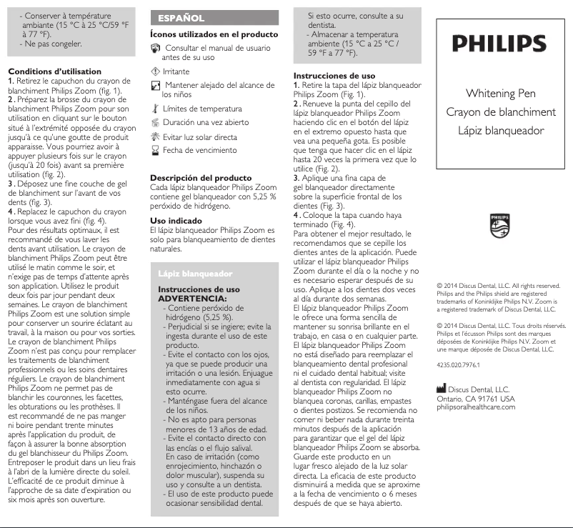 Image de la première page du manuel de l'appareil Sonicare Whitening Touch-Up Pen DIS701