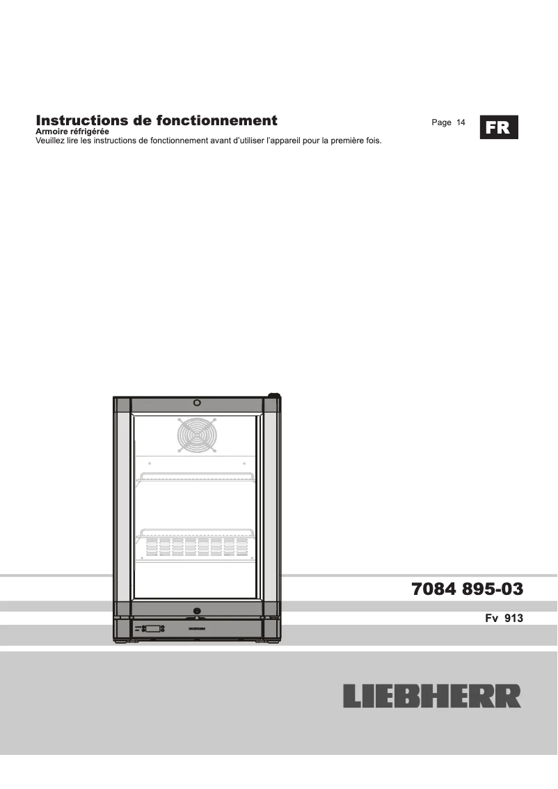 Page 1 de la notice Manuel utilisateur Liebherr Fv 913 Premium