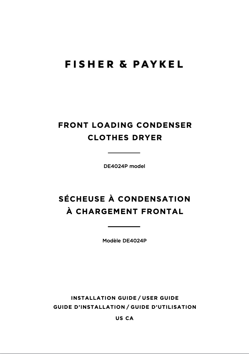 Page 1 de la notice Guide d'installation Fisher & Paykel DE4024P1