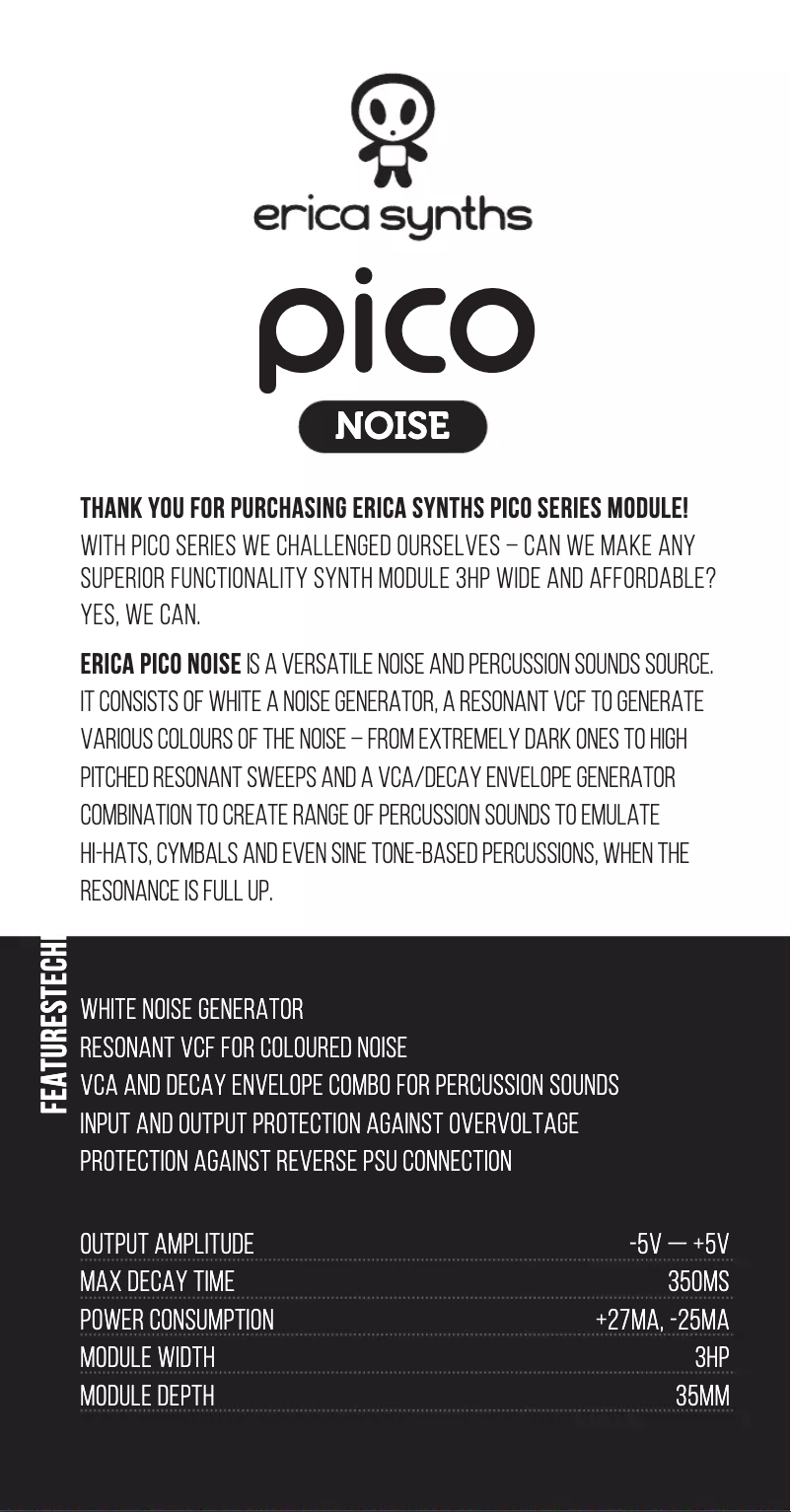 Page n°1 - Manuel utilisateur Erica Synths Pico Noise
