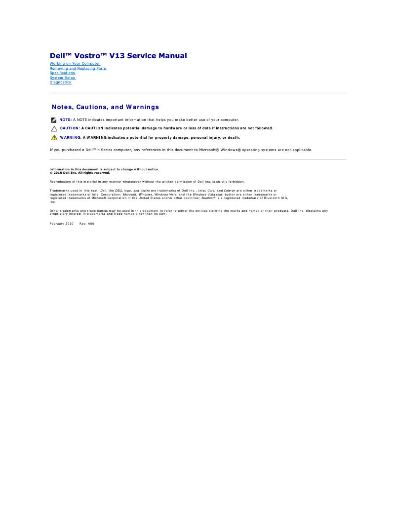 Page 1 de la notice Manuel utilisateur Dell Vostro V13