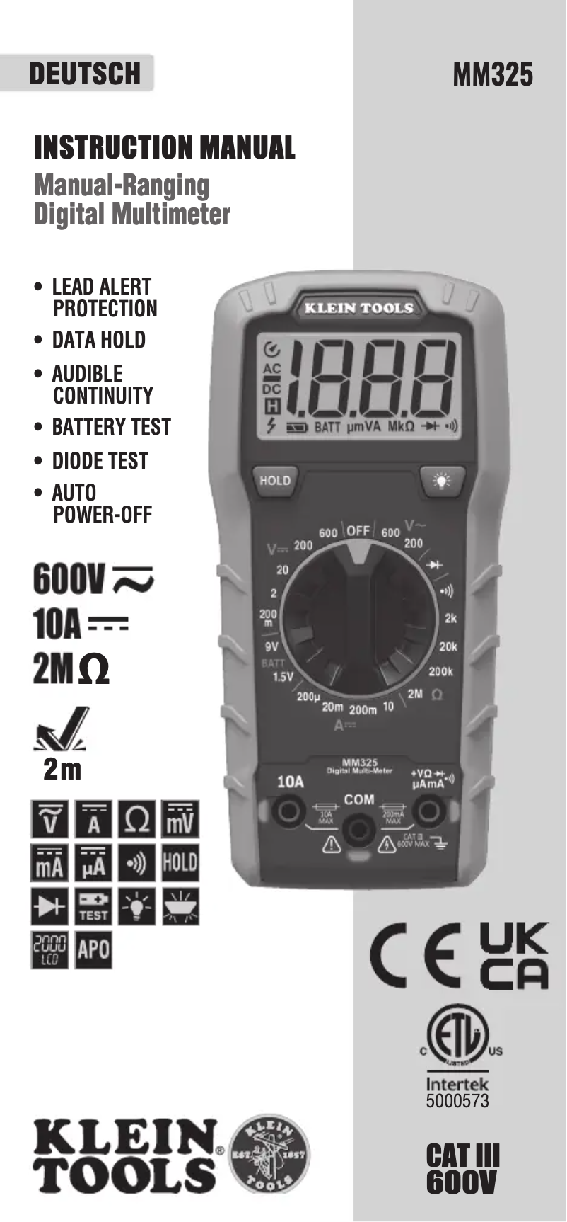 Page n°1 - Brochure Klein Tools MM325