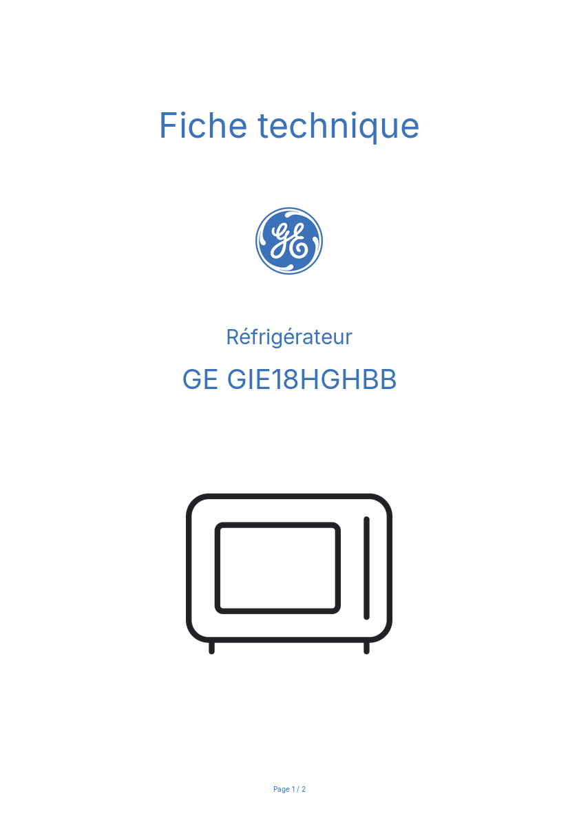 Page n°1 - Fiche technique GE GIE18HGHBB