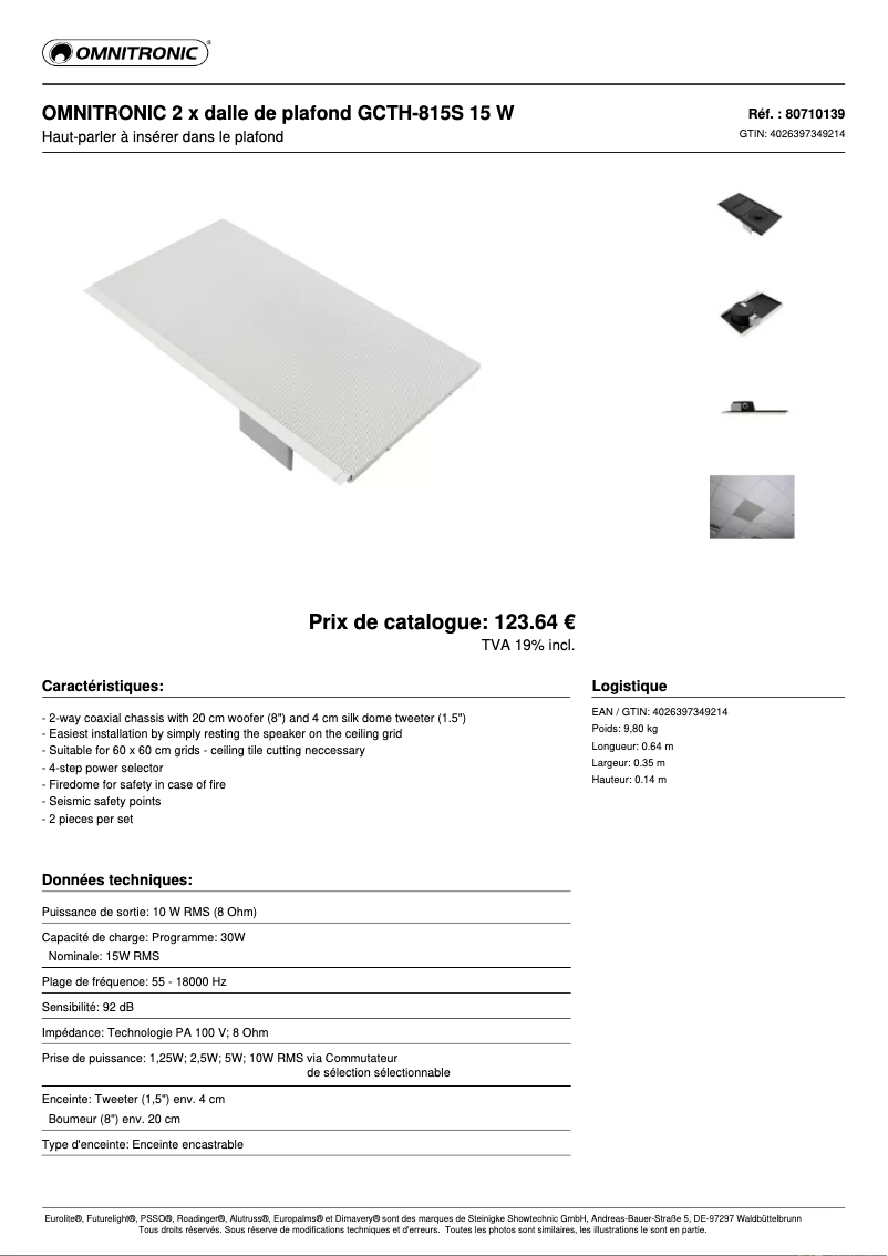Page n°1 - Fiche technique Omnitronic GCTH-815S